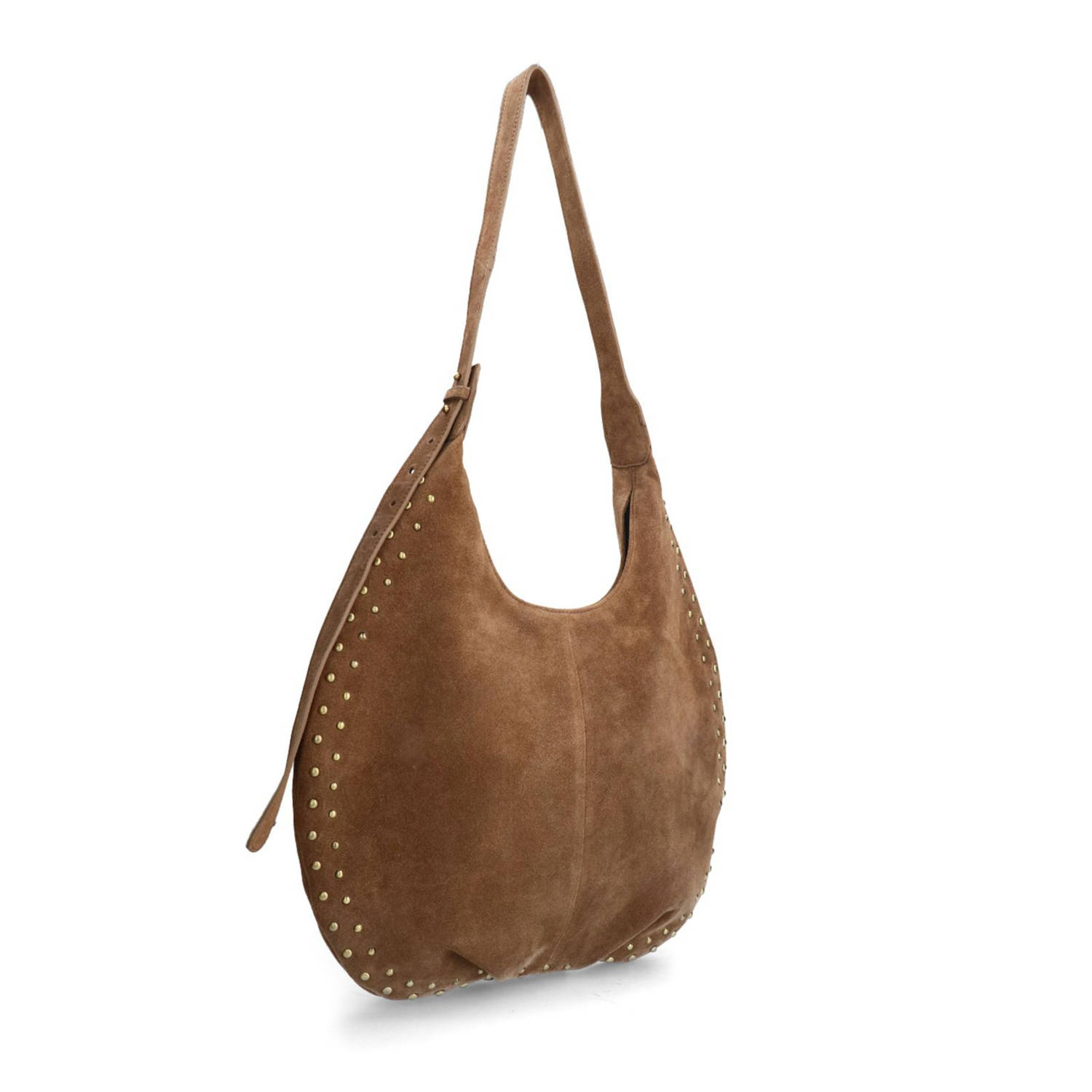 Manfield suede schoudertas met studs bruin