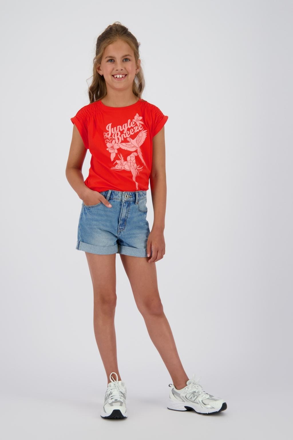 Rode meisjes Vingino T-shirt van katoen met printopdruk, korte mouwen en ronde hals