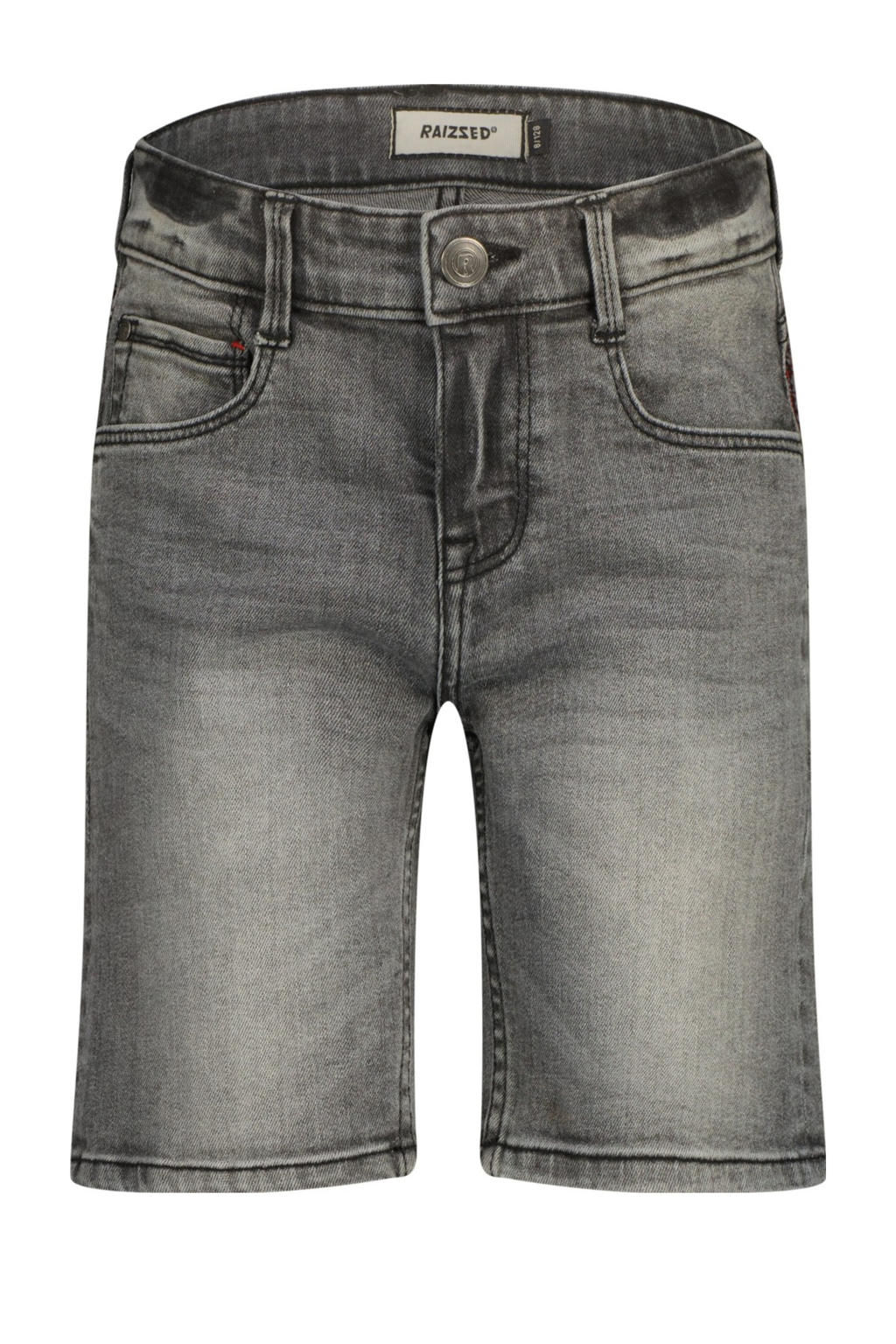Grey denim jongens Raizzed regular short van denim met rits- en knoopsluiting en effen