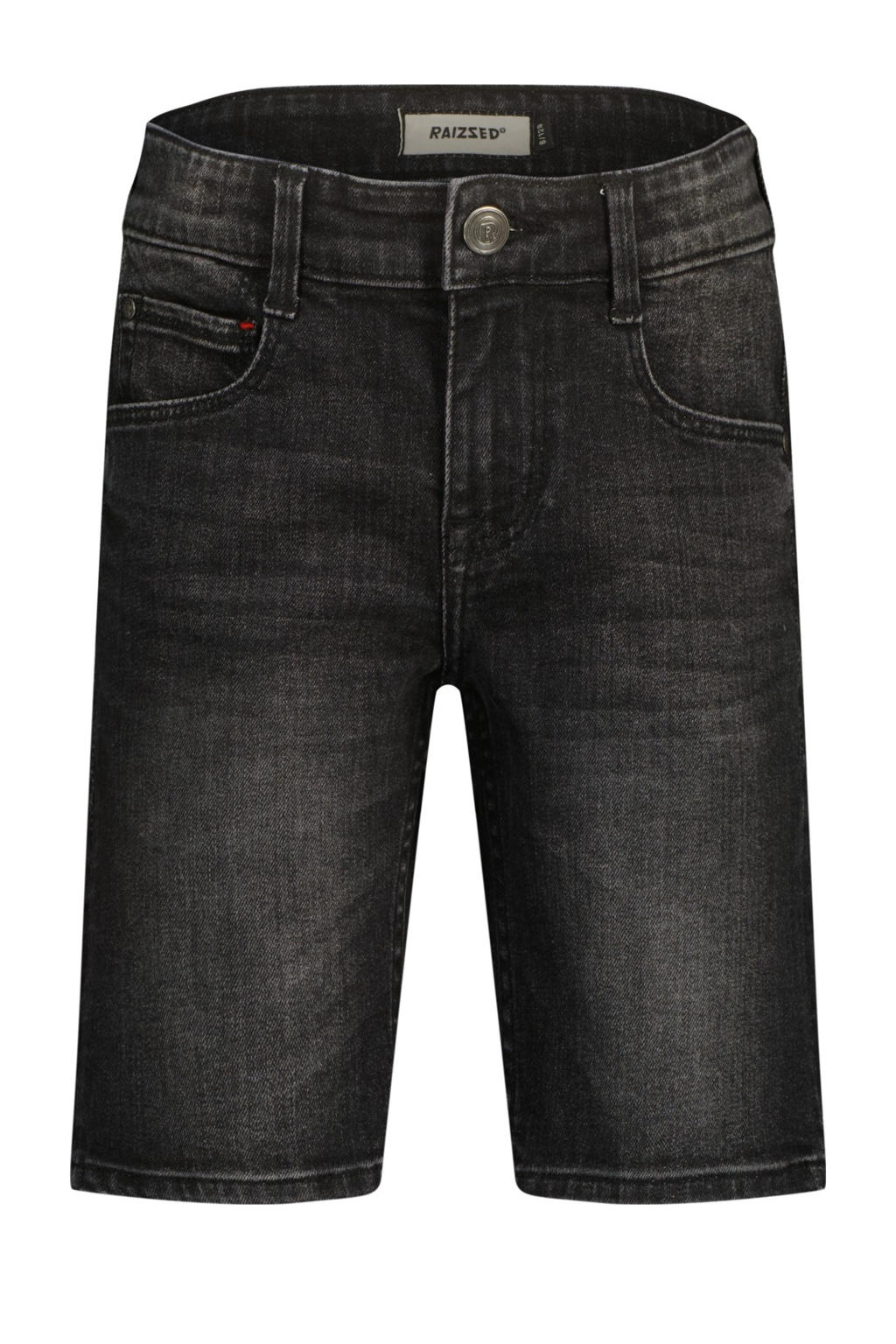 Black denim jongens Raizzed regular short van denim met rits- en knoopsluiting en effen