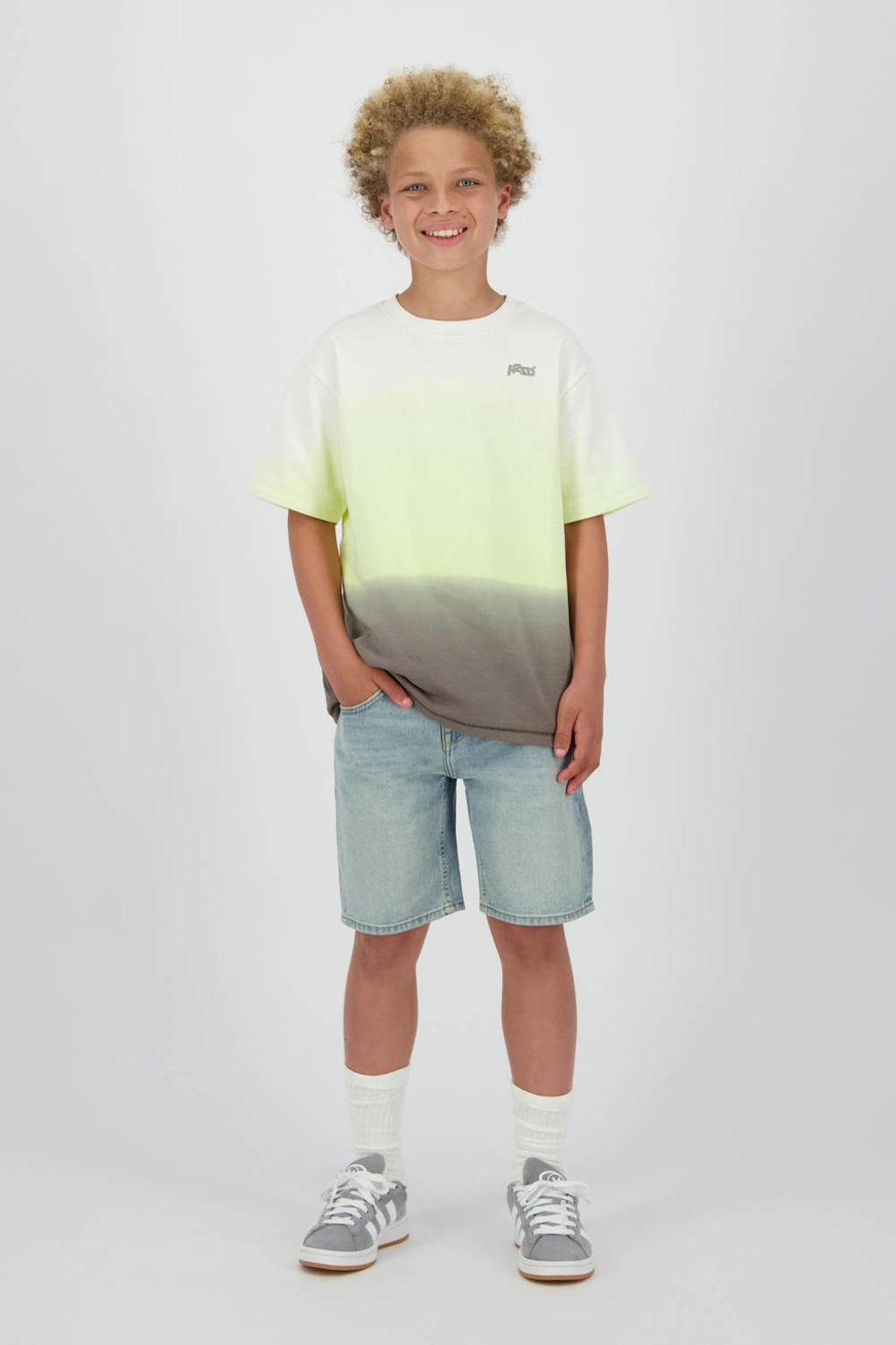Gele jongens Raizzed T-shirt groen van katoen met dip-dye effect en korte mouwen