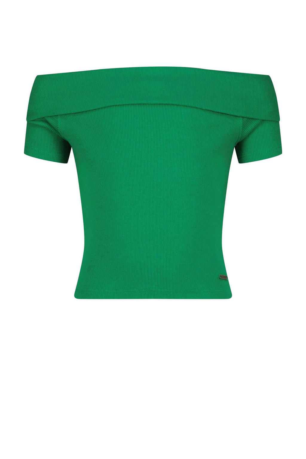 Groene meisjes Raizzed off shoulder top met korte mouwen