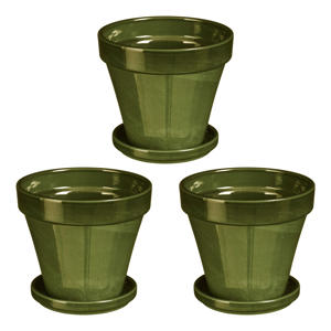 pot met schotel Stan groen 3 stuks (13,5x12,5 cm)