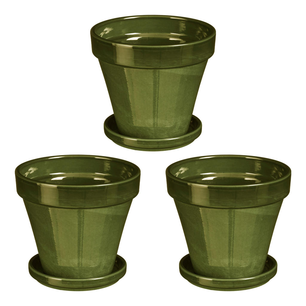 Mica Decorations pot met schotel Stan groen 3 stuks (13,5x12,5 cm)