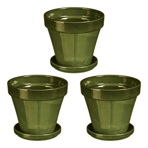 Mica Decorations pot met schotel Stan groen 3 stuks (13,5x12,5 cm) afbeelding