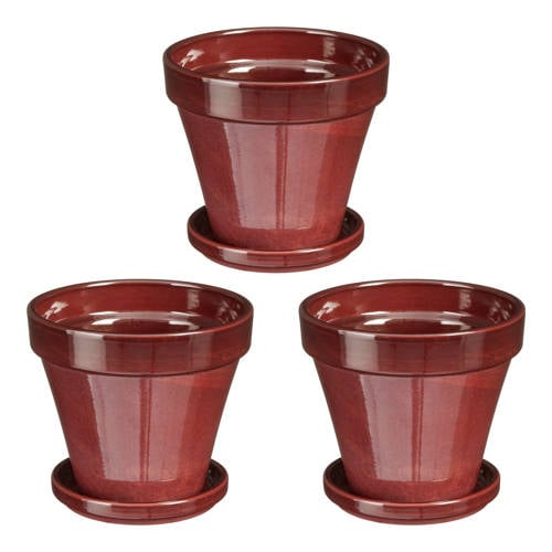 Mica Decorations pot met schotel Stan rood 3 stuks (13,5x12,5 cm) afbeelding