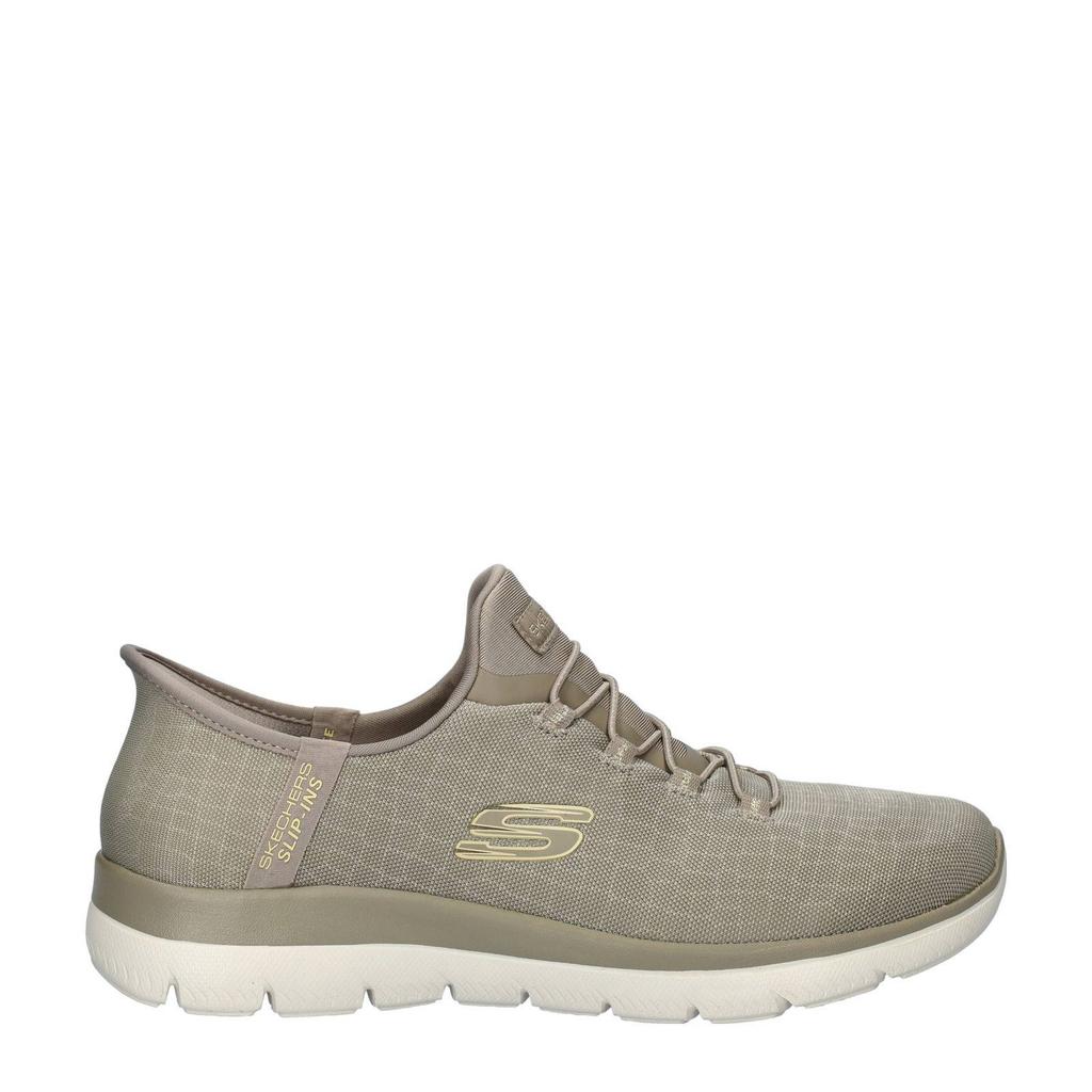 Taupe dames Skechers Hands Free Slip-Ins Summits sneakers van nylon