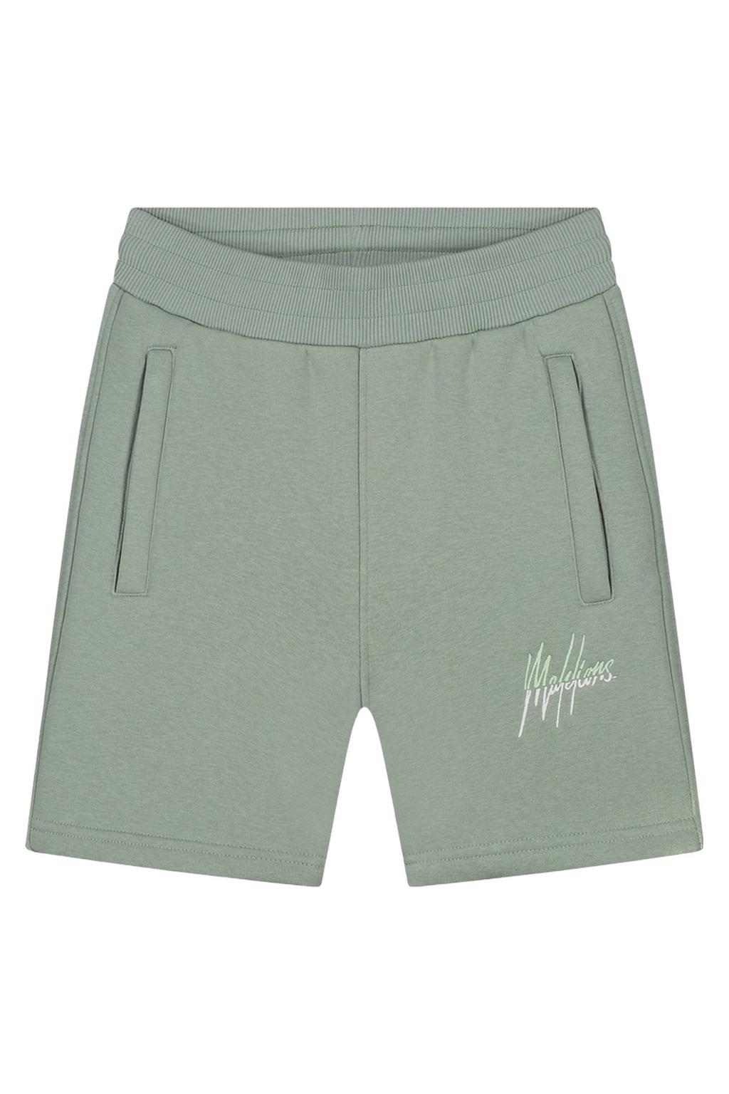 Groene jongens Malelions sweatshort met elastische tailleband met koord en logo dessin