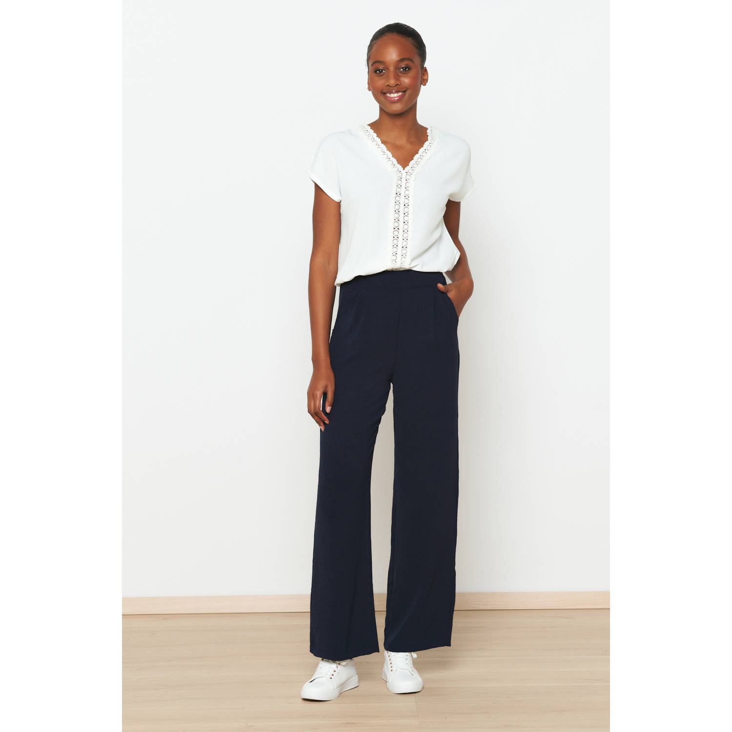 LOLALIZA wide leg high waist pantalon donkerblauw
