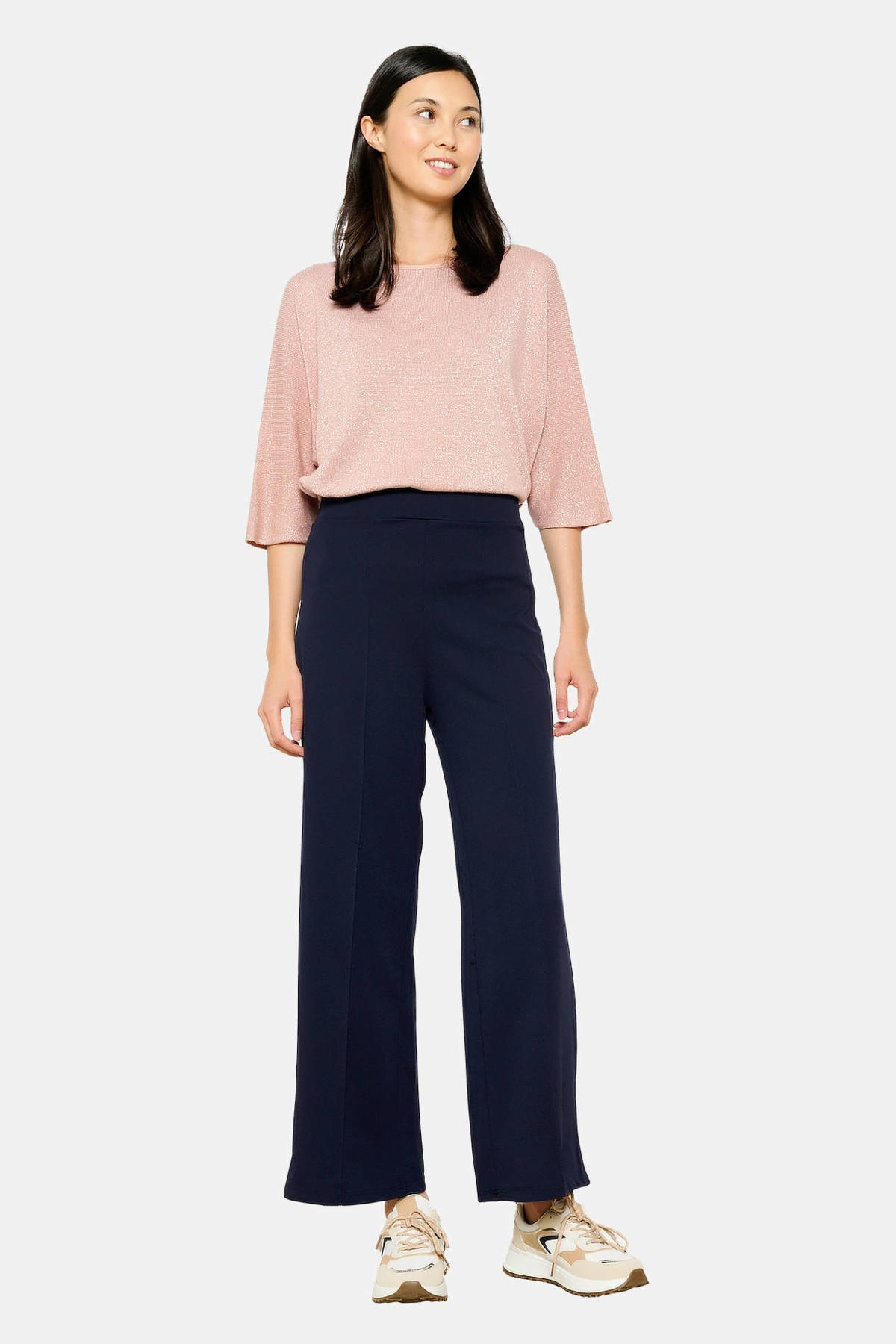 LOLALIZA wide leg regular waist broek marineblauw