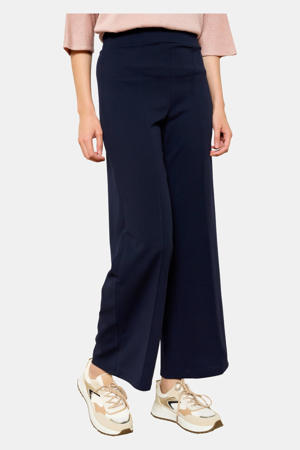 wide leg regular waist broek marineblauw