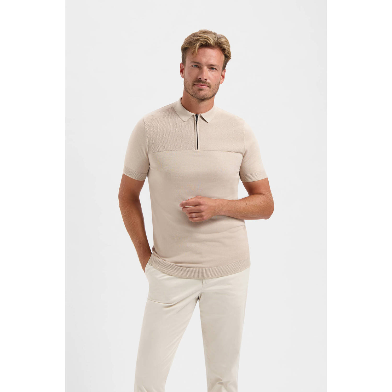 Saint Steve regular polo gebreid beige
