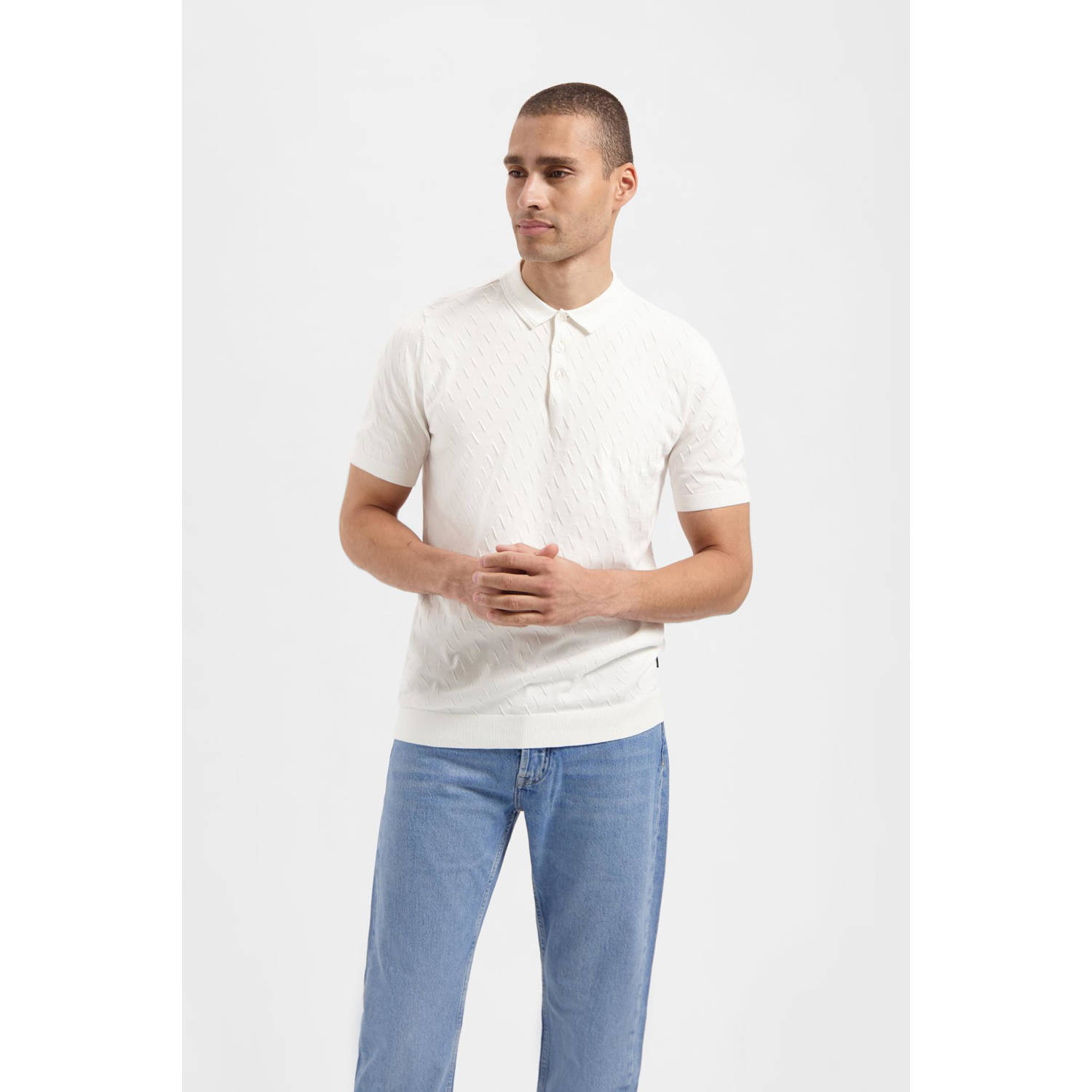 Saint Steve regular polo met textuur wit