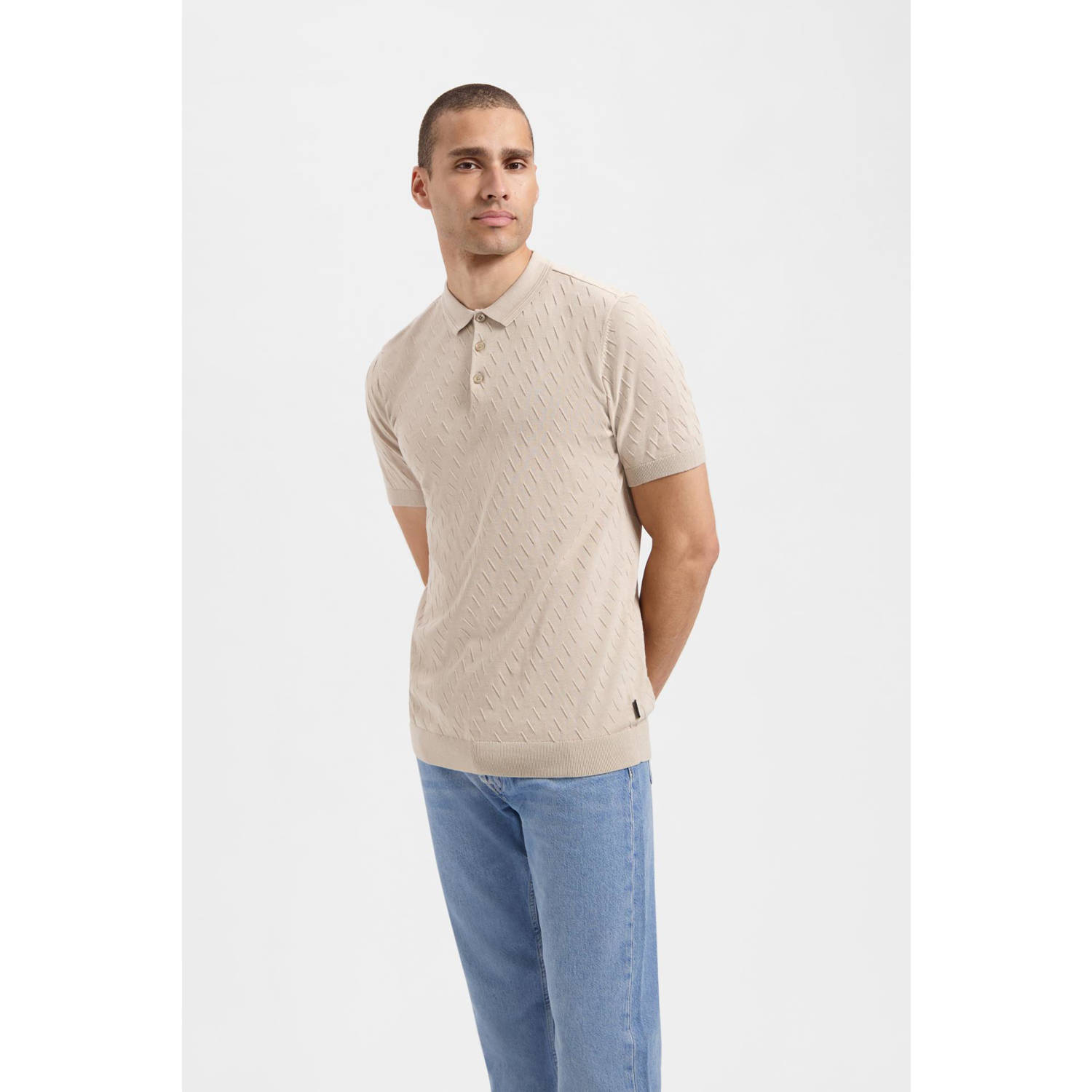 Saint Steve regular polo met textuur zand