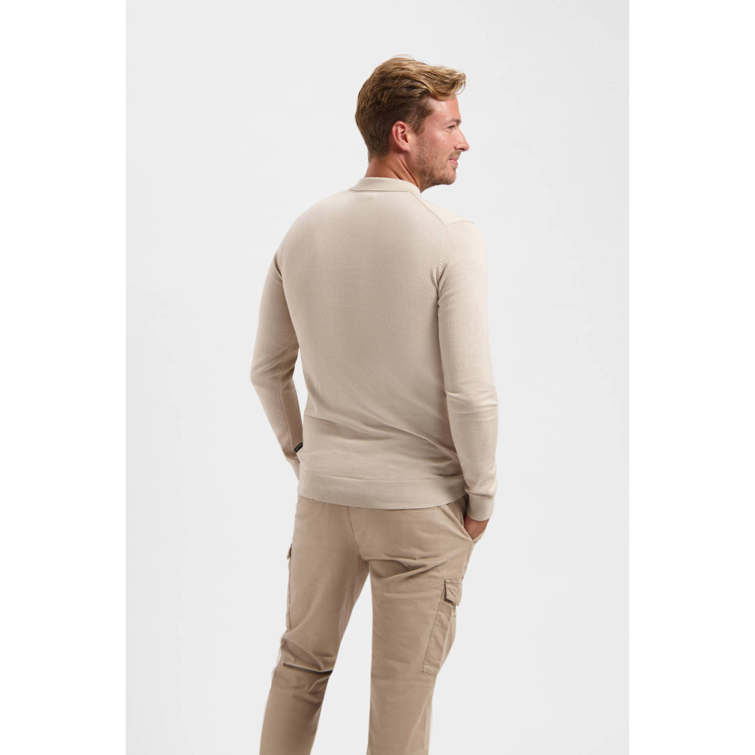 Saint Steve slim polo fijn gebreid beige