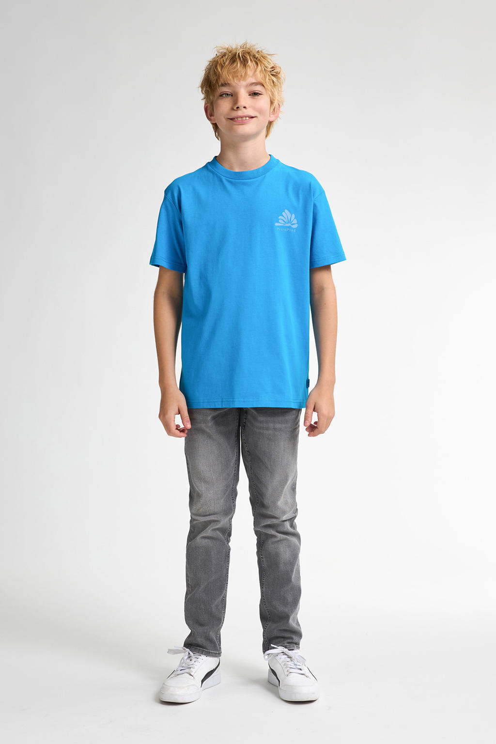 Blauwe jongens Petrol Industries T-shirt van katoen met backprint, korte mouwen en ronde hals