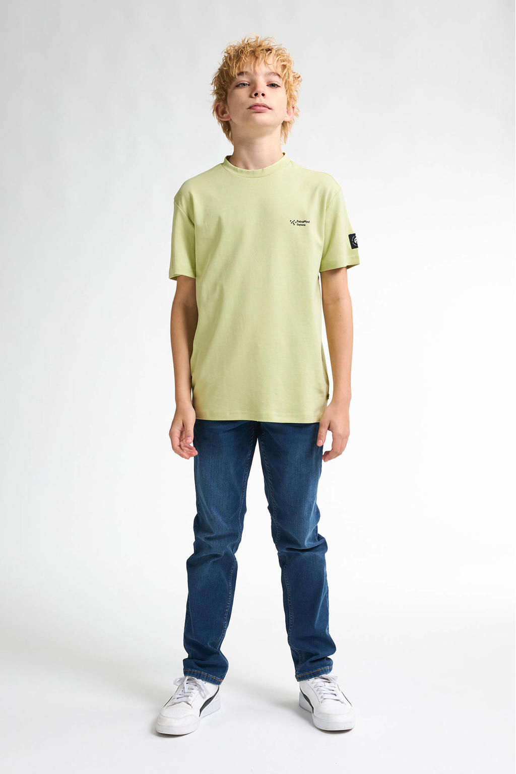 Groene jongens Petrol Industries T-shirt van katoen met effen, korte mouwen en ronde hals