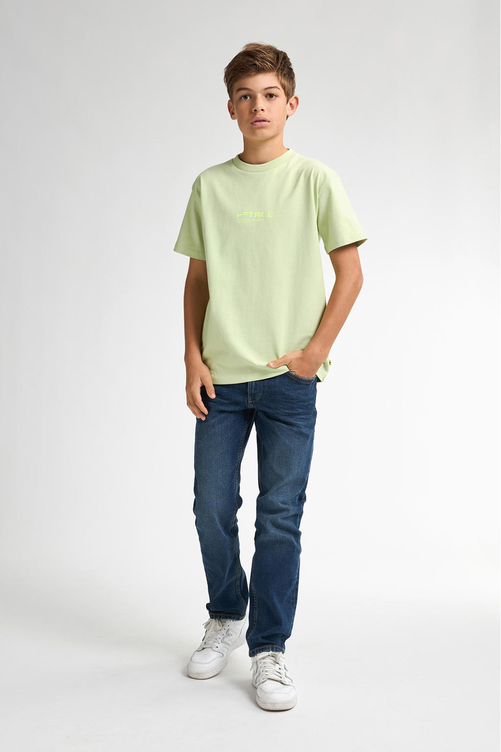 Groen, lichtgroen en neonkleurige jongens Petrol Industries T-shirt van katoen met backprint, korte mouwen en ronde hals