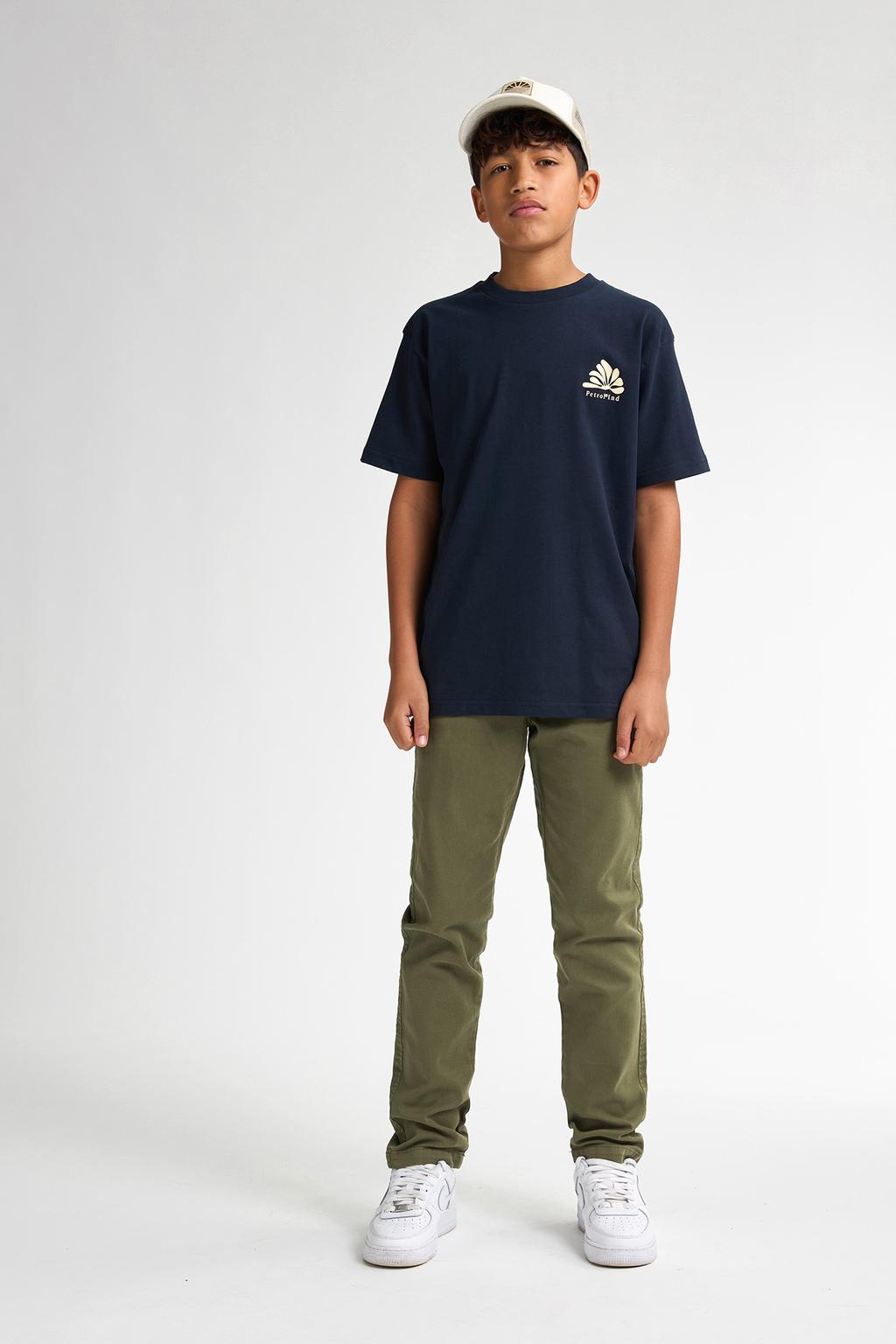 Blauwe jongens Petrol Industries T-shirt van katoen met backprint, korte mouwen en ronde hals