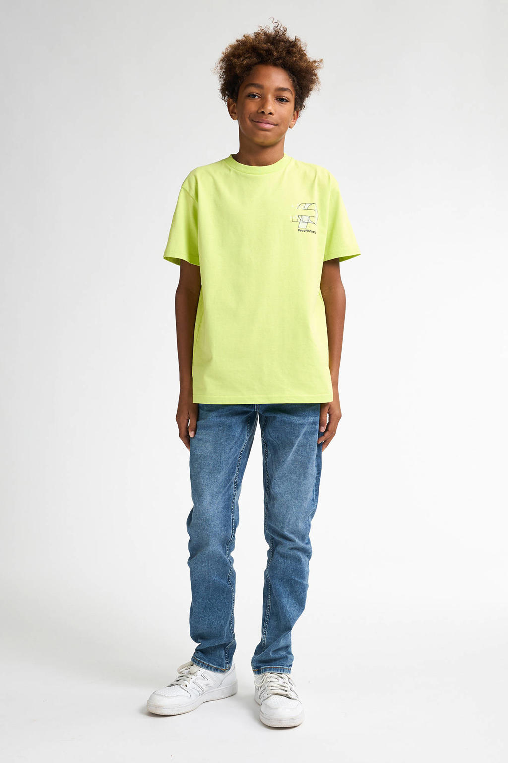Neon, blauw en witte jongens Petrol Industries T-shirt van katoen met backprint, korte mouwen en ronde hals