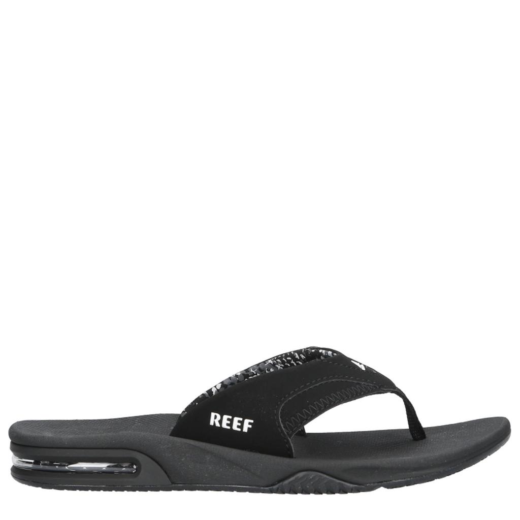 Zwarte dames Reef Fanning nubuck teenslippers van textiel