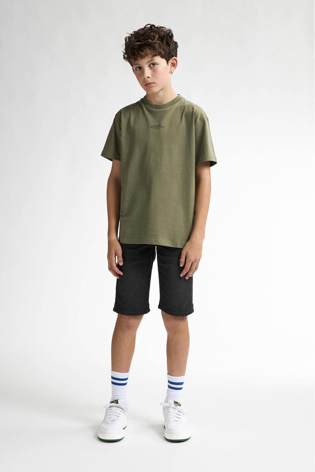 Black denim jongens Petrol Industries short black van katoen met rits- en knoopsluiting en effen