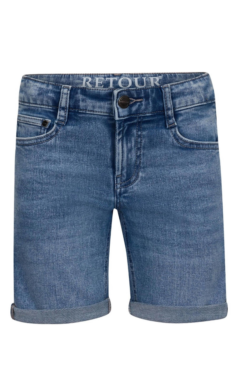 Light blue denim jongens Retour Jeans straight short van denim met regular waist, rits- en knoopsluiting en effen