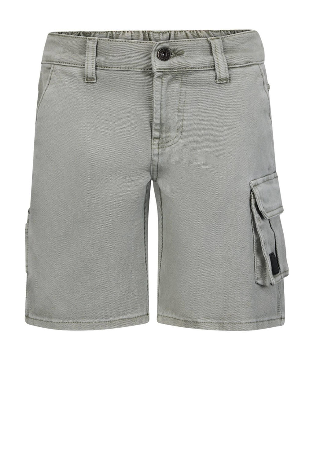 Groene jongens Retour Jeans relaxed cargo short van stretchdenim met regular waist, rits- en knoopsluiting en effen