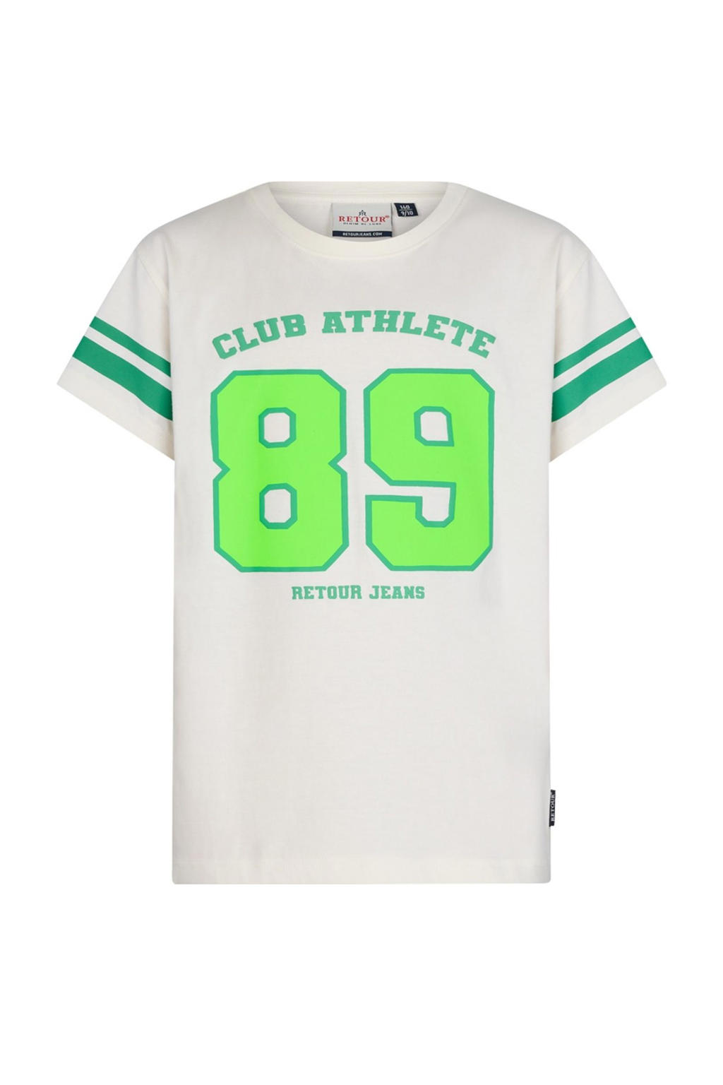 Ecru en groene jongens Retour Jeans T-shirt van katoen met printopdruk, korte mouwen en ronde hals