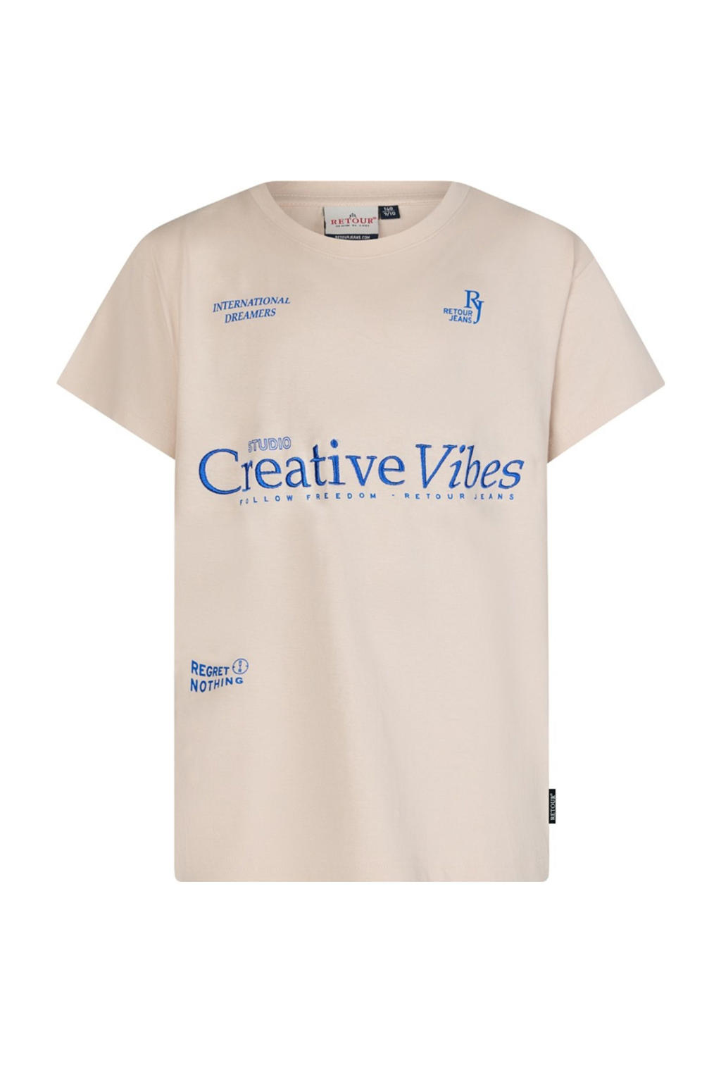 Beige jongens Retour Jeans T-shirt van katoen met backprint, korte mouwen en ronde hals
