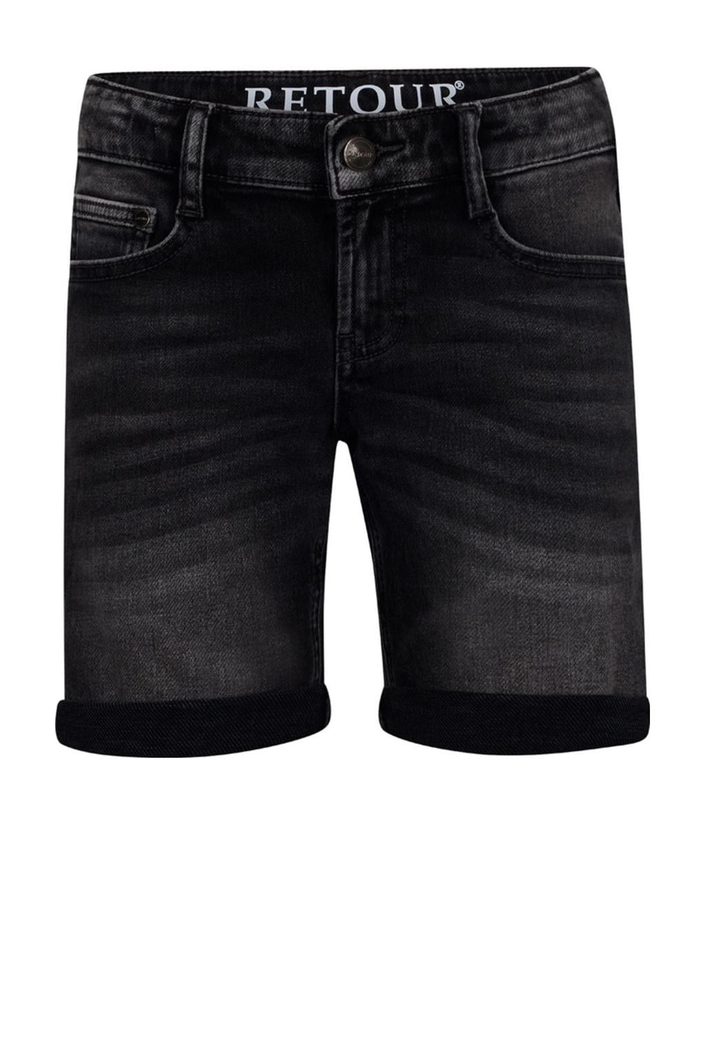 Grey denim jongens Retour Jeans straight short van denim met regular waist, rits- en knoopsluiting en effen