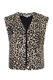 thumbnail: Zandkleurige dames Miss Etam teddy asymmetrische top gilet van polyester met panterprint en openvallende hals