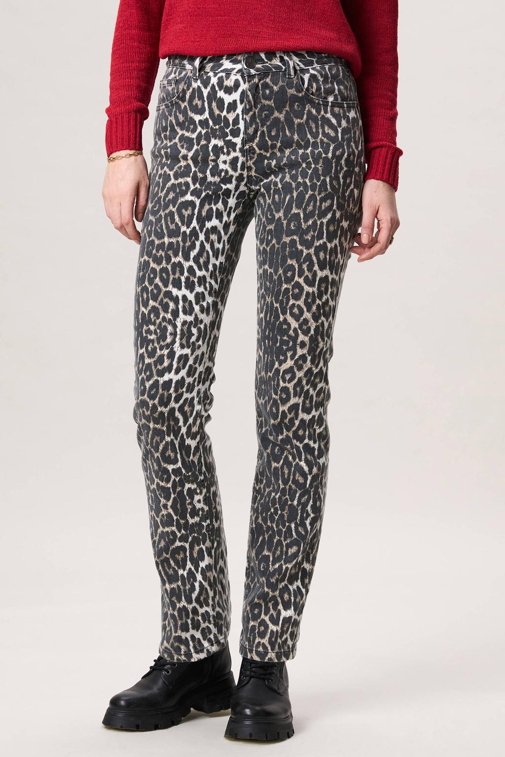 Bruine dames Miss Etam regular waist straight leg jeans van katoen met rits- en knoopsluiting en dierenprint