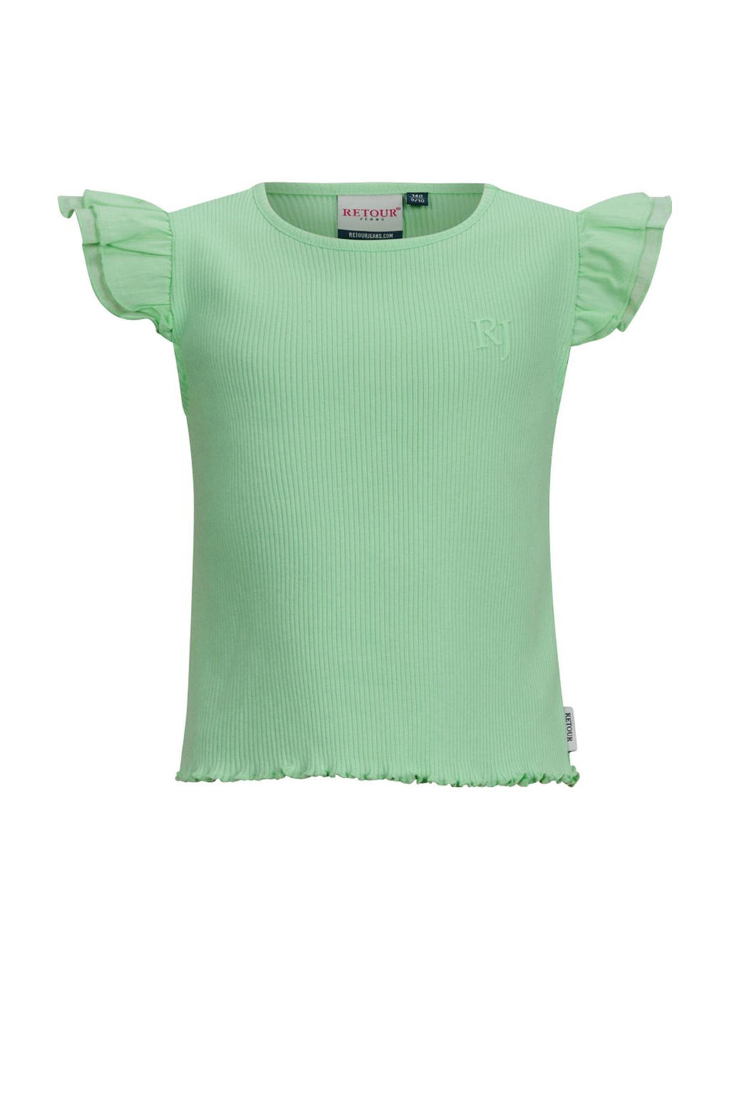 Groene meisjes Retour Jeans T-shirt rib gebreid van katoen met effen, korte mouwen en ronde hals