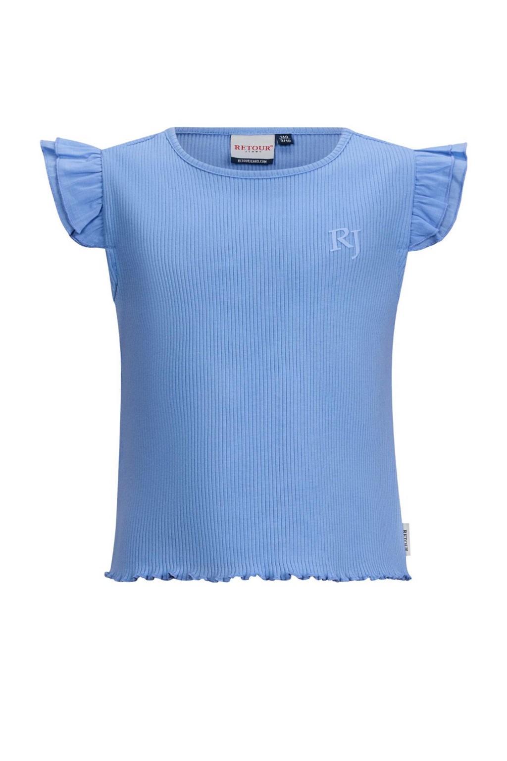 Lichtblauwe meisjes Retour Jeans T-shirt rib gebreid van katoen met effen, korte mouwen en ronde hals