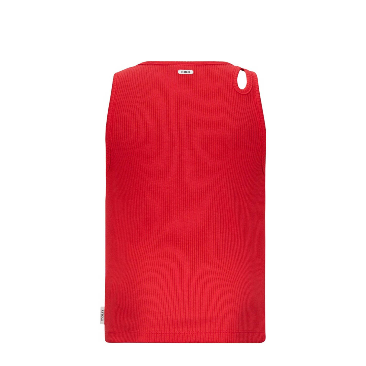 Retour Jeans mouwloze top rood rib gebreid
