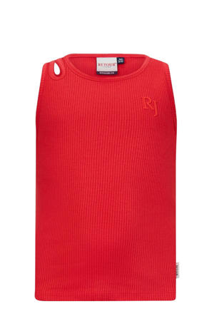 mouwloze top rood rib gebreid