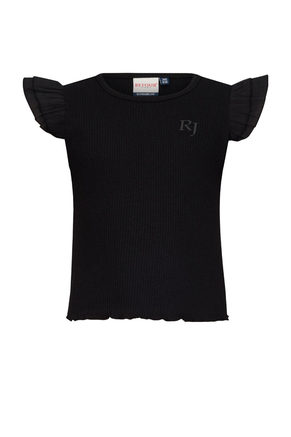 Zwarte meisjes Retour Jeans T-shirt rib gebreid van katoen met effen, korte mouwen en ronde hals