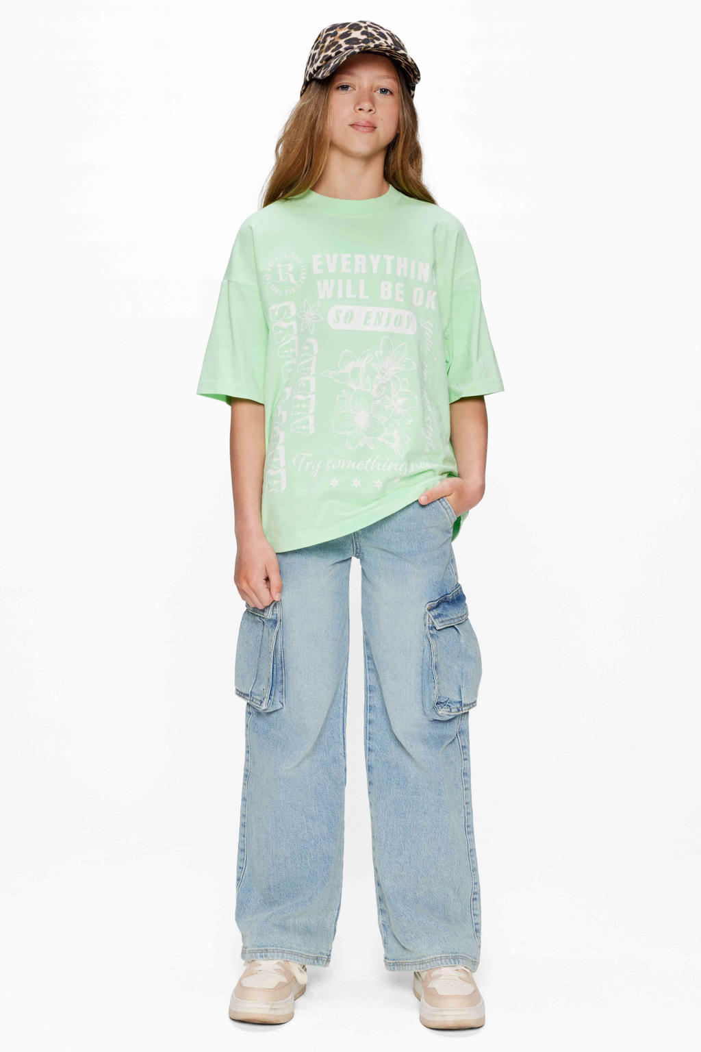 Groene meisjes Retour Jeans T-shirt van stretchkatoen met printopdruk, korte mouwen en ronde hals