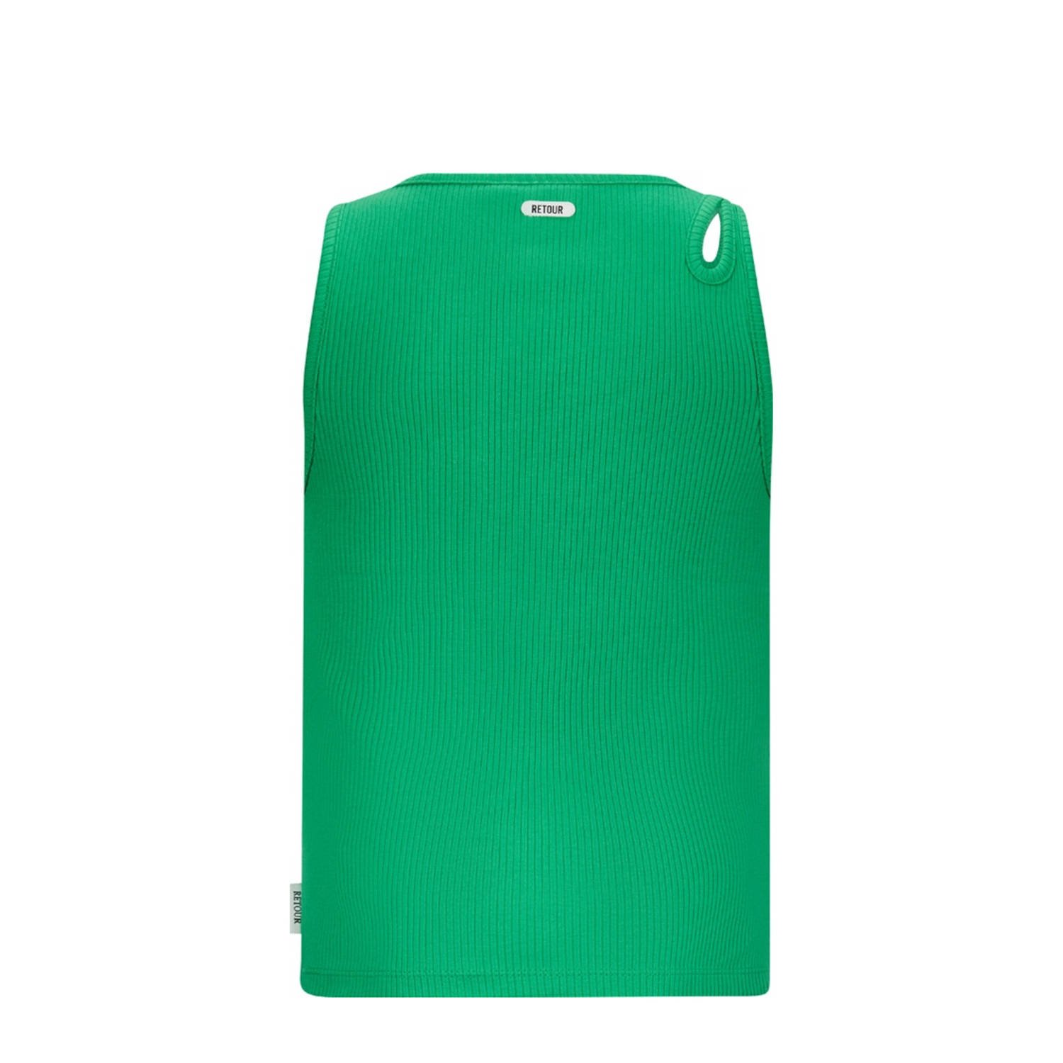 Retour Jeans mouwloze top groen rib gebreid