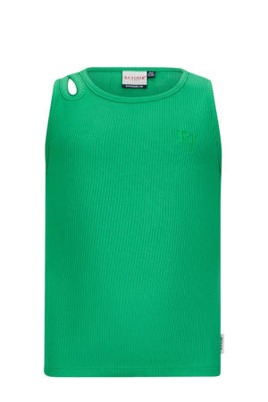 mouwloze top groen rib gebreid