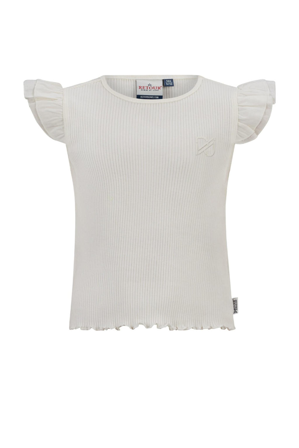 Witte meisjes Retour Jeans T-shirt rib gebreid van katoen met effen, korte mouwen en ronde hals