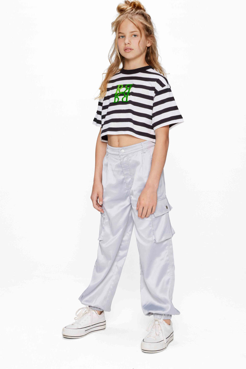 Zwart en witte meisjes Retour Jeans T-shirt van stretchkatoen met strepenprint, korte mouwen en ronde hals