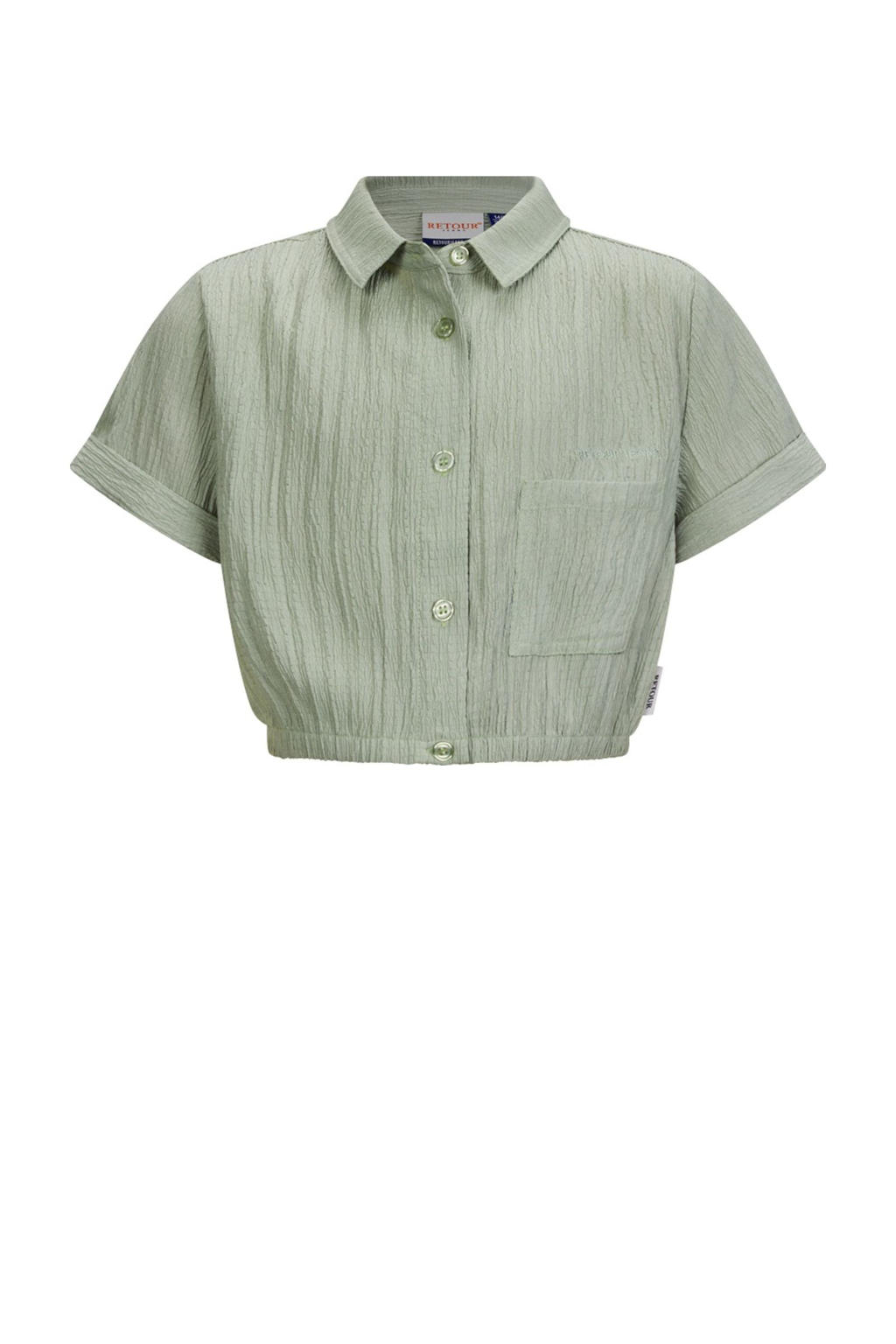 Groene meisjes Retour Jeans blouse van polyester met effen, korte mouwen, klassieke kraag, knoopsluiting en crinkle cotton