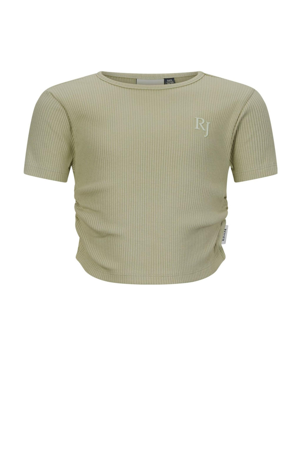 Groene meisjes Retour Jeans T-shirt rib gebreid van katoen met effen, korte mouwen, ronde hals en plooien