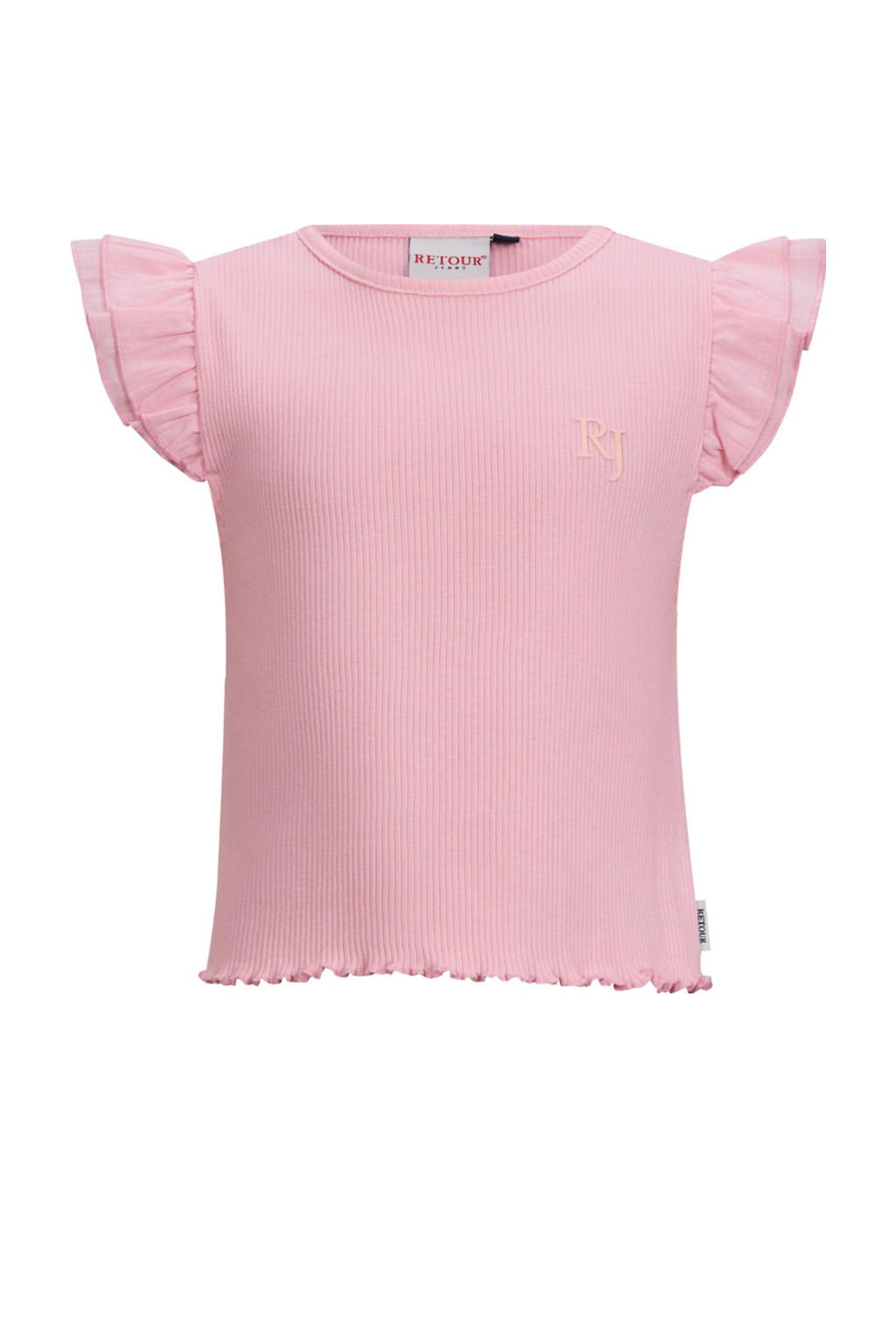 Roze meisjes Retour Jeans T-shirt rib gebreid van katoen met effen, korte mouwen en ronde hals