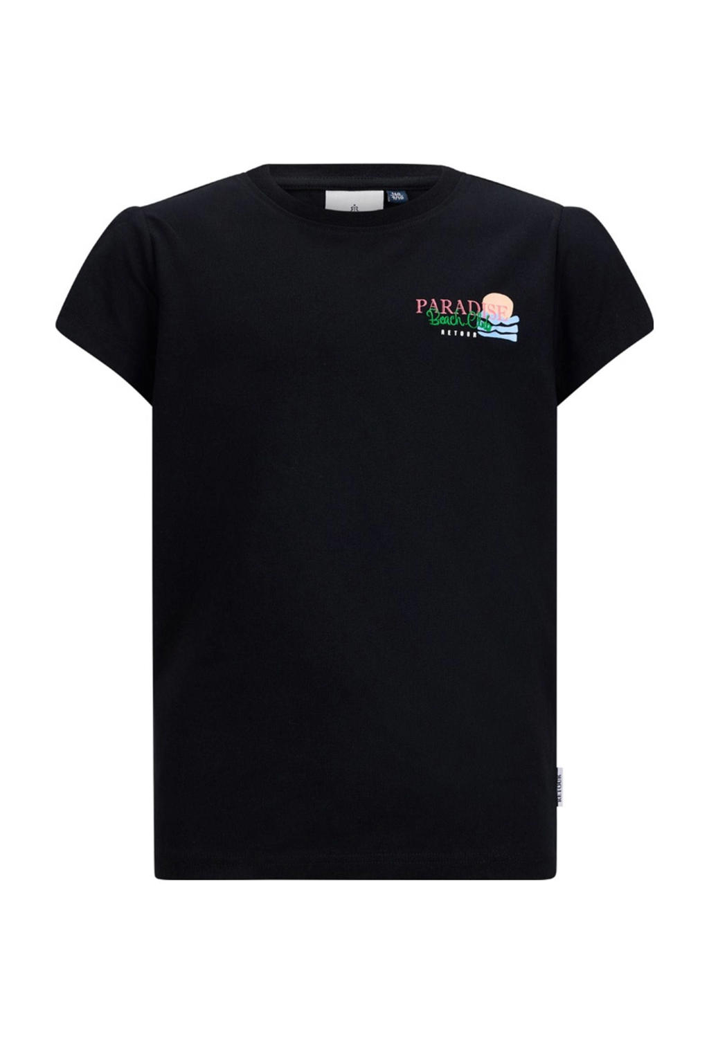 Zwarte meisjes Retour Jeans T-shirt van stretchkatoen met printopdruk, korte mouwen en ronde hals