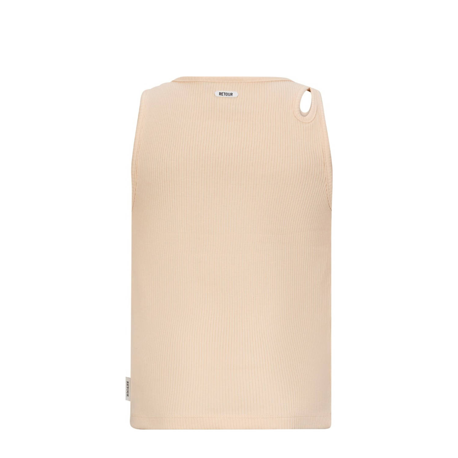 Retour Jeans mouwloze top roze rib gebreid