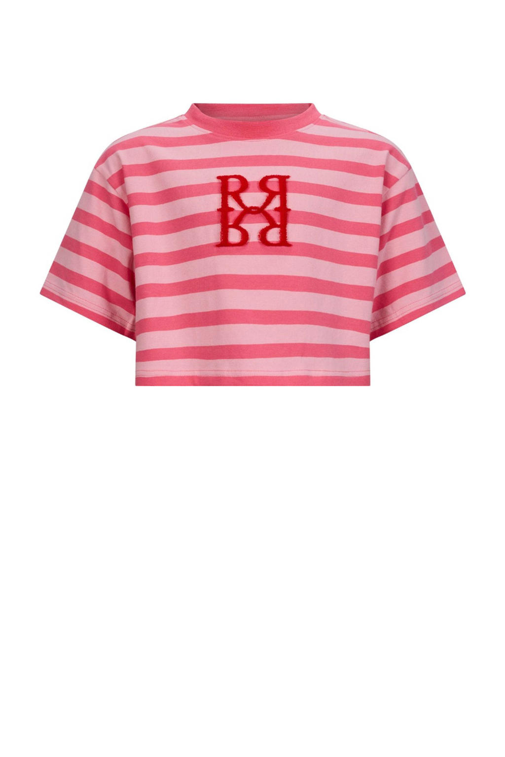 Roze meisjes Retour Jeans T-shirt van stretchkatoen met strepenprint, korte mouwen en ronde hals