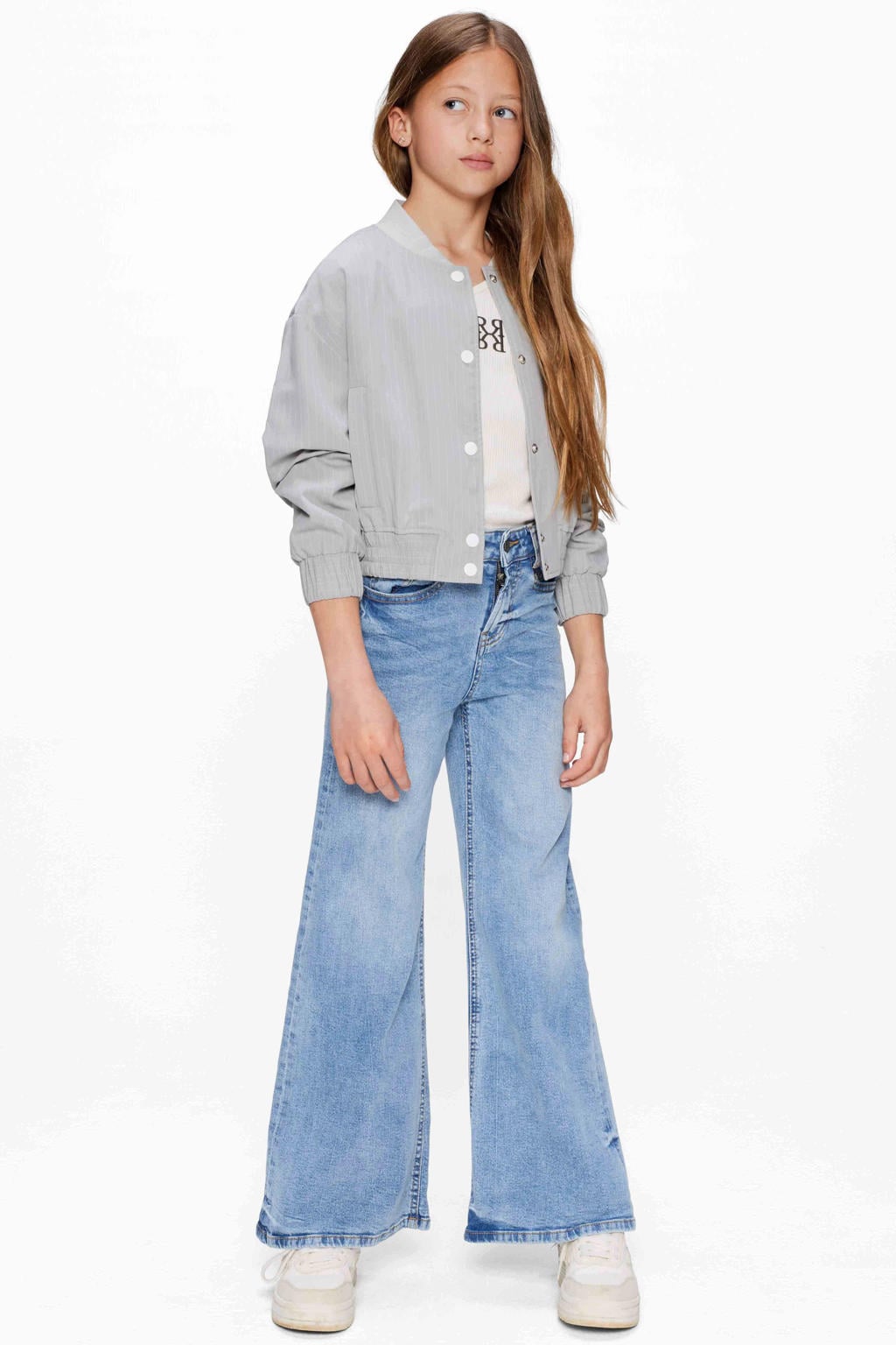 Light blue denim meisjes Retour Jeans jeans van stretchdenim met wijde pijpen, regular waist en effen